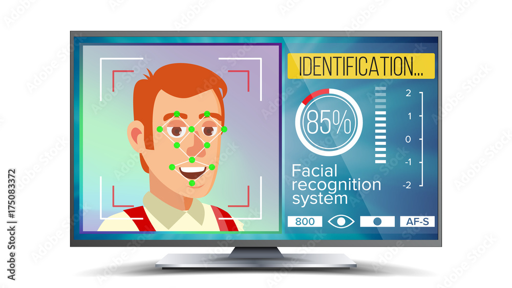 Poster face recognition and identification vector. face recognition technology. face on screen. human face 