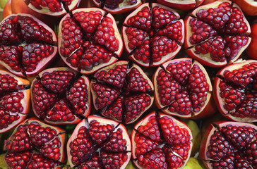 Pomegranate slices and seeds.