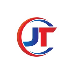 jt logo vector modern initial swoosh circle blue and red