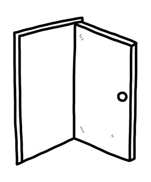 Open Door / Cartoon Vector And Illustration, Black And White, Hand Drawn, Sketch Style, Isolated On White Background.