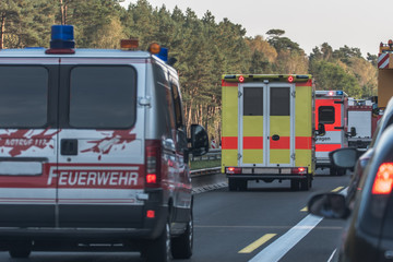 Rescue lane form for police and rescue vehicles. Traffic accidents and traffic jam on the highway, 