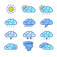 Fototapeta premium Weather icons set vector illustration. Line art of weather icons.