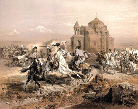 Caucasian warriors. Engraving