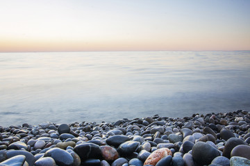 Fototapeta na wymiar natural sea colored galna on the shore of the Black Sea, Crimea, photo on endurance