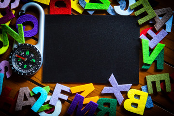 Blackboard and colorful alphabets
