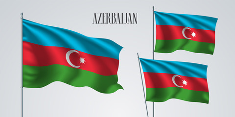 Azerbaijan waving flag set of vector illustration