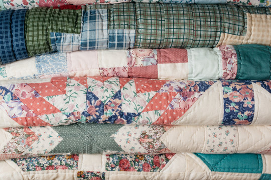 Various folded quilts