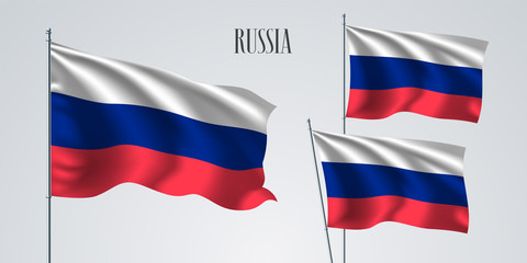 Russia waving flag set of vector illustration