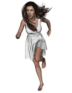 3d illustration of Scared woman running away,Concept and ideas background for book cover or horror movie poster