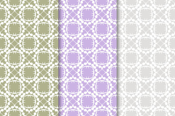 Set of floral ornaments. Colored seamless patterns. Wallpaper backgrounds