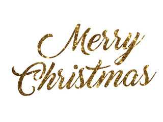 Glitter gold isolated hand writing word Merry Christmas