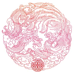 orientalischer Drache und Phönix-Umriss © satoriartworkco
