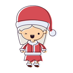 santa claus woman cartoon full body face with wink eye and happiness expression watercolor silhouette on white background