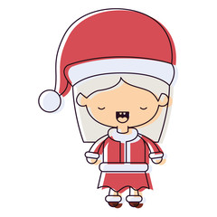 santa claus woman cartoon full body face eyes closed expression watercolor silhouette on white background