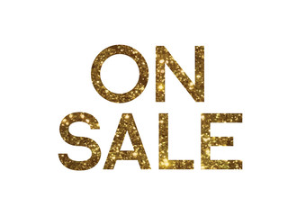 Golden glitter isolated standard serif font word ON SALE