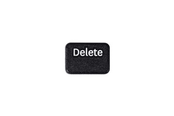 Black delete button closeup on white background