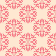 Fototapeta premium Red floral design on beige background. Seamless pattern for textile and wallpapers
