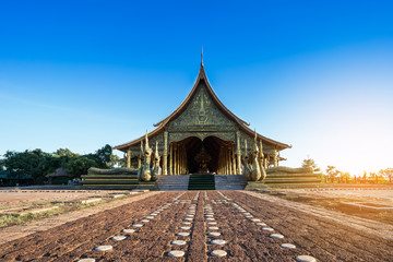 Beautiful Sirindhorn Wararam Phu Prao Temple ( Wat Phu Prao ) in clear blue sky , Ubon Ratchathani province, Thailand
