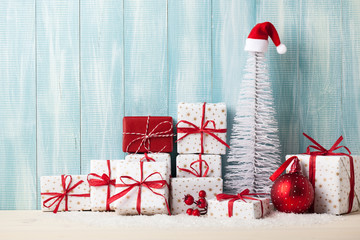 Christmas decoration and wrapped gift boxes