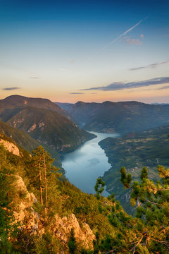 View of the Banjska stena Tara mountain landscape with the sunrise
