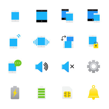 Mobile Icons and Notification Icons. Set of Setting Vector Illustration Color Icons Flat Style.