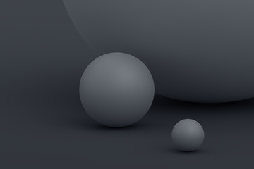 Abstract 3d rendering of geometric shapes. Composition with spheres. Modern background design for poster, cover, branding, banner, placard.
