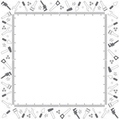 Concept handyman services in gray. Frame made of tools for repair lying at the edges with white empty space in the middle. Stock vector. Flat design.