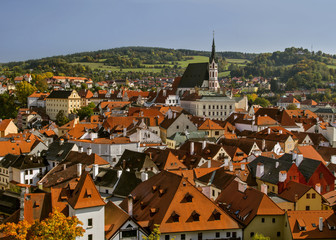 Cesky Krumlov,beautiful cityscape in autumn sunny day. Czech Republic. Historical town.UNESCO world heritage.