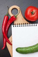 notebook for cooking recipes and vegetables