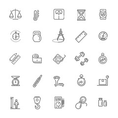 Measuring related web icon set - outline icon set, vector, thin line icons collection