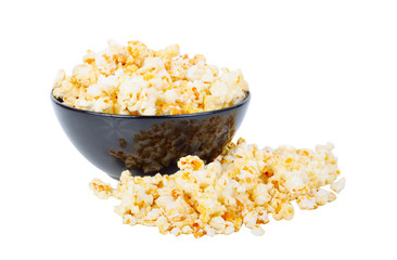 Popcorn in bowl on white background