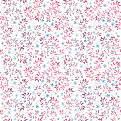 Fototapeta premium Cute flowers and leaves. Seamless floral wallpaper. Hand drawn watercolour