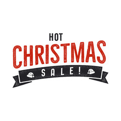 Hot Christmas sale lettering and typography elements. Holiday Online shopping type quote. Stock vector illustration isolated on white background