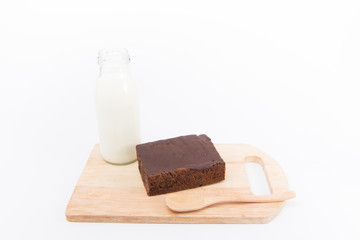 Cake chocolate brownies and milk