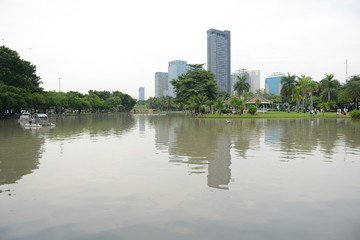BANGKOK, THAILAND - SEPTEMBER 30, 2017: Pond in Chatuchak Park