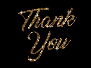 Golden glitter of isolated hand writing word THANK YOU