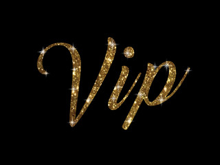 Golden glitter isolated hand writing word VIP