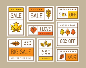 Autumn sale labels, stickers, tags or banners set.