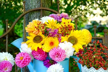 Grußkarte - bunter Blumenstrauß - wunderschöner Herbststrauß