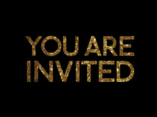 golden glitter isolated standard serif font word YOU ARE INVITED