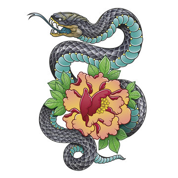 Snake And Peony Flower