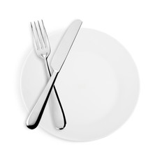 Knife, fork and plate