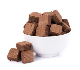 Wafers cubes with chocolate isolated on white background
