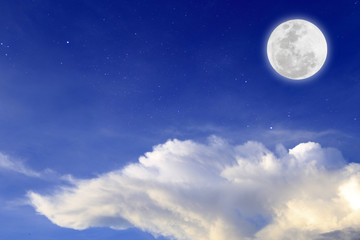 Blue night with full moon  over cloud background. Romantic concept.