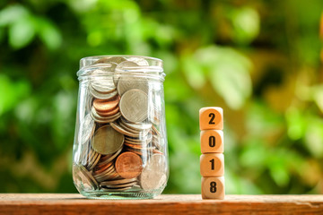 save money for investment mortgage concept by money coins 2018 NEW YEAR  save m with filter effect...