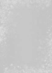 Winter Christmas silver grey paper background with snowflake border