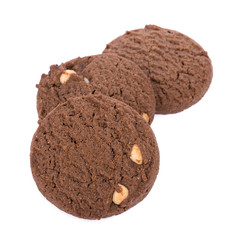 Chocolate chip cookie on white background