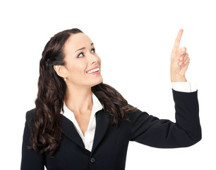 Business woman showing, isolated