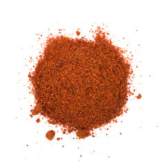 Pile of red paprika powder on white background
