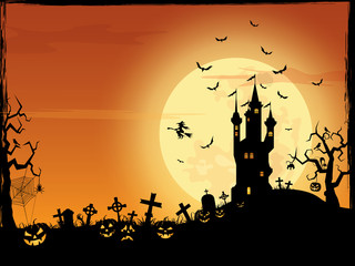 Halloween vector border cartoon background ( pumpkin , children , party )